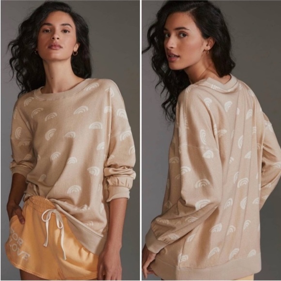 Anthropologie Tops - Anthropologie Daily Practice Ivory Rainbow Crewneck Sweatshirt Sz M